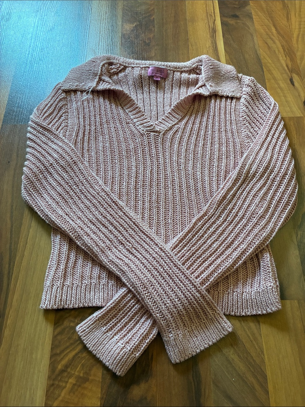 miami Ribbed V-Neck Sweater in Dusty Rose
